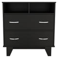 Portanova Two Drawer Dresser, Two Open Shelves, Superior Top, Four Legs Black Black Drawer 2 Drawers Shelf Modern Particle Board Particle Board