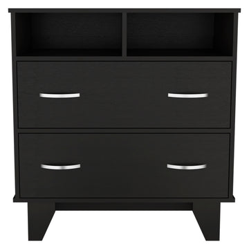 Portanova Two Drawer Dresser, Two Open Shelves, Superior Top, Four Legs Black Black Bedroom Modern Particle Board Particle Board