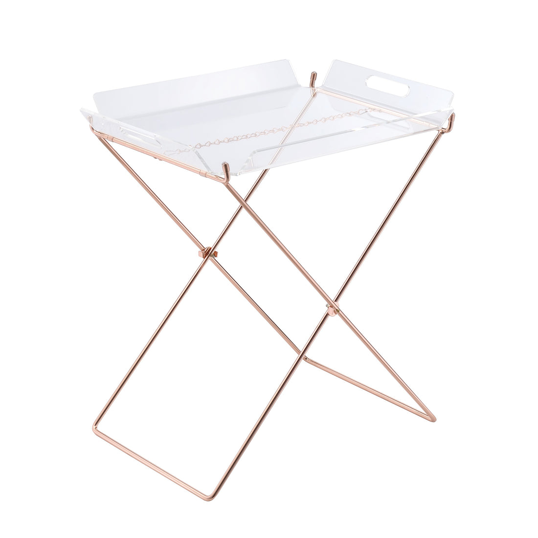 Clear And Copper Tray Table With Removable Tray Clear Antique Nickel Primary Living Space Modern Rectangular Acrylic Sled