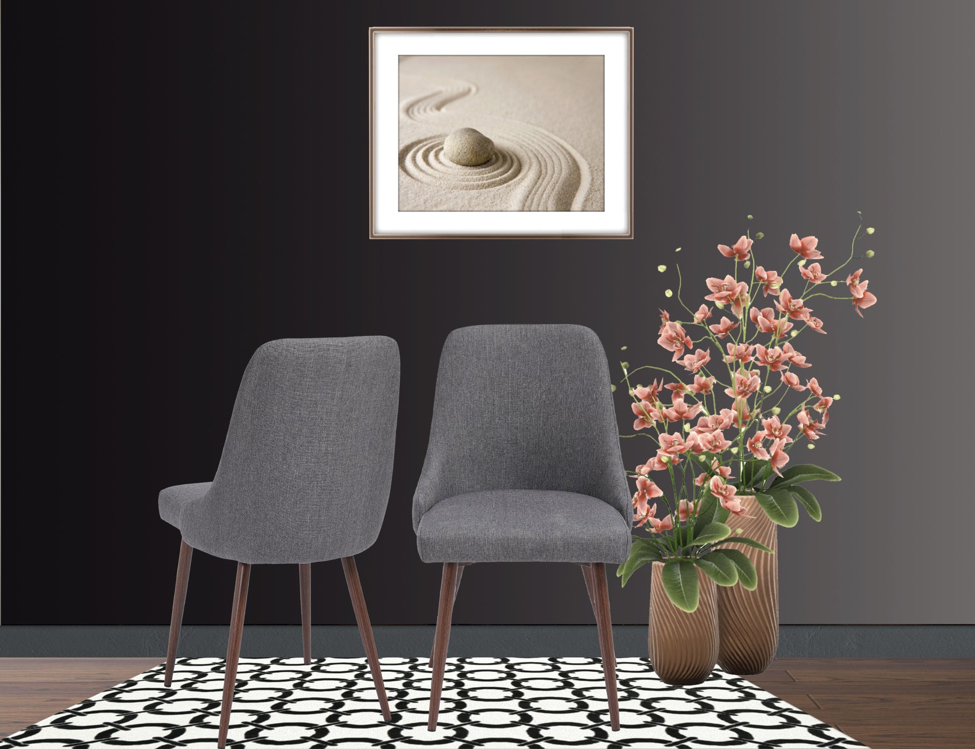 Oslo Modern Upholstery Side Dining Chair Set Of 2, Grey Solid Dark Gray Dining Room Powder Coated Foam Spot Clean Square Mid Century Modern,Minimalist Dining Chairs Set Of 2 Foam Fabric Metal