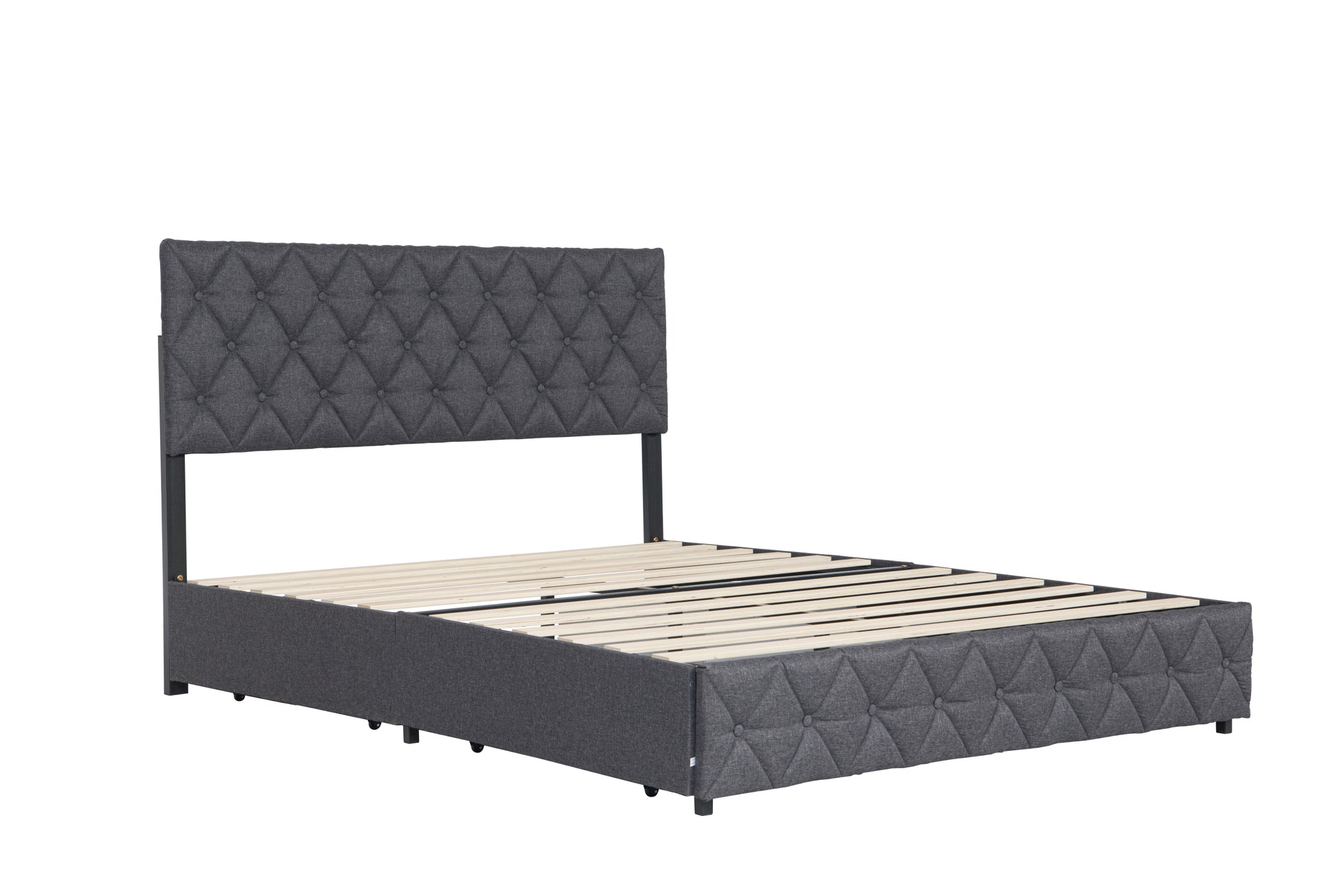 Full Size Upholstered Platform Bed Frame With 4 Storage Drawers, Adjustable Linen Headboard, Wooden Slats Support, No Box Spring Needed, Easy Assembly,Grey Box Spring Not Required Full Grey Wood Bedroom American Design Bed Frame Linen Linen