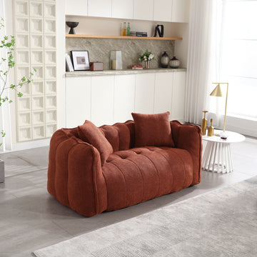 Soft Beanbag Chair With High Resilience Foam Core For Two People. The Comfortable Square Recliner Sofa Is Ideal For Family Members And Friends Engaged In Games, Reading, Watching Tv Red Brown