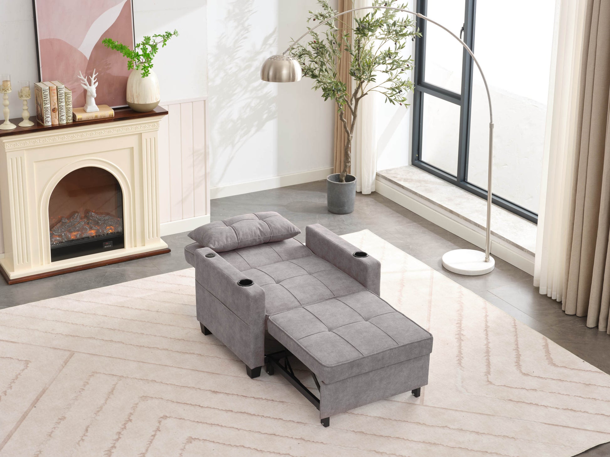 Futon Chair Bed Convertible Chair 3 In 1 Pull Out Sleeper Chair Beds With Usb Ports,Wear Resistant And Anti Scratch, Armchair Bed Sleeper For Living Room Light Grey Scratch Cloth Light Grey Foam Tech Cloth 1 Seat