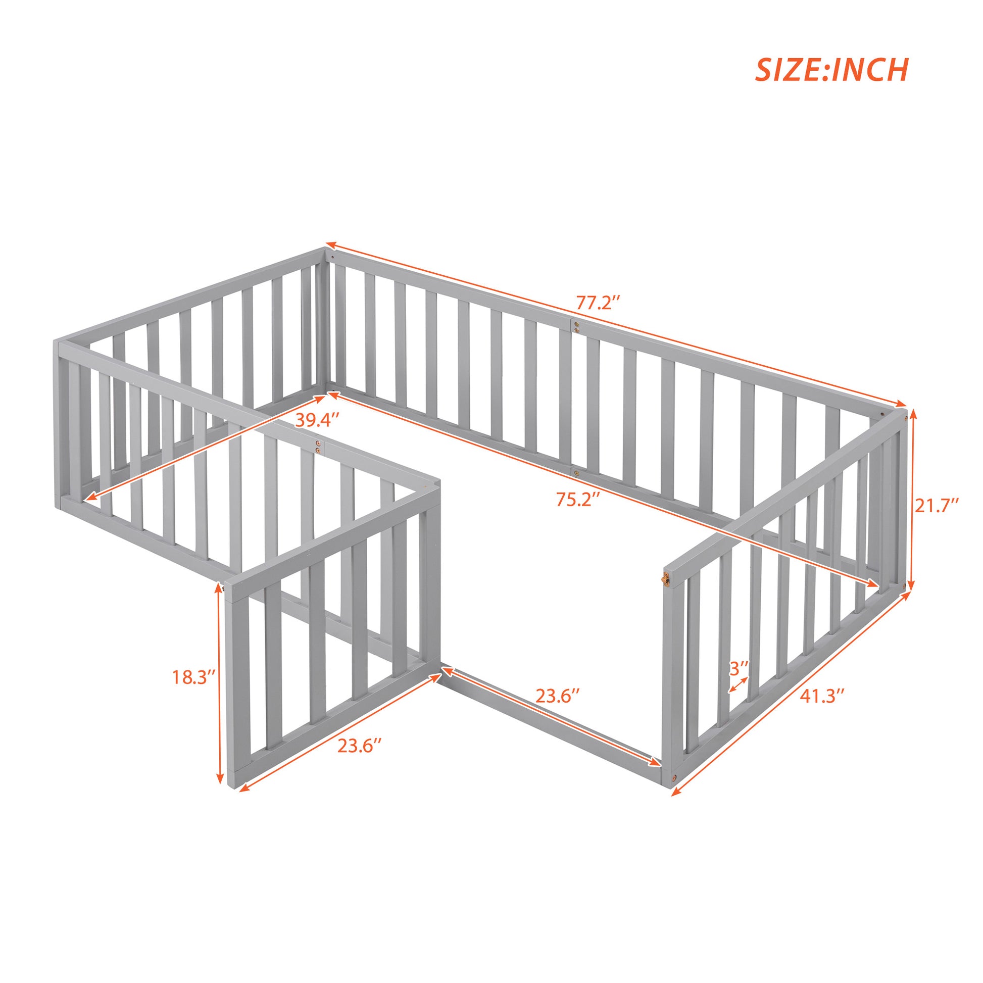 Twin Size Wood Daybed Frame With Fence, Gray Old Sku :Wf289661Aae Twin Gray Solid Wood