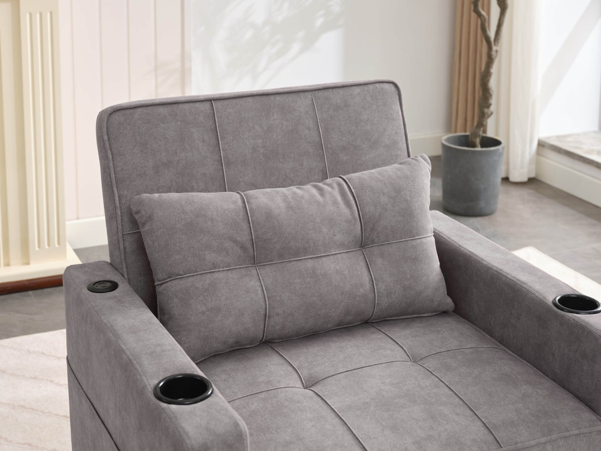 Futon Chair Bed Convertible Chair 3 In 1 Pull Out Sleeper Chair Beds With Usb Ports,Wear Resistant And Anti Scratch, Armchair Bed Sleeper For Living Room Light Grey Scratch Cloth Light Grey Foam Tech Cloth 1 Seat