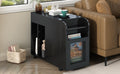 Multifunctional Extendable End Table With Wheels, Side Table With Tempered Glass Door, 2 Storage Shelves, 2 Drawers For Living Room, Black Black Mdf