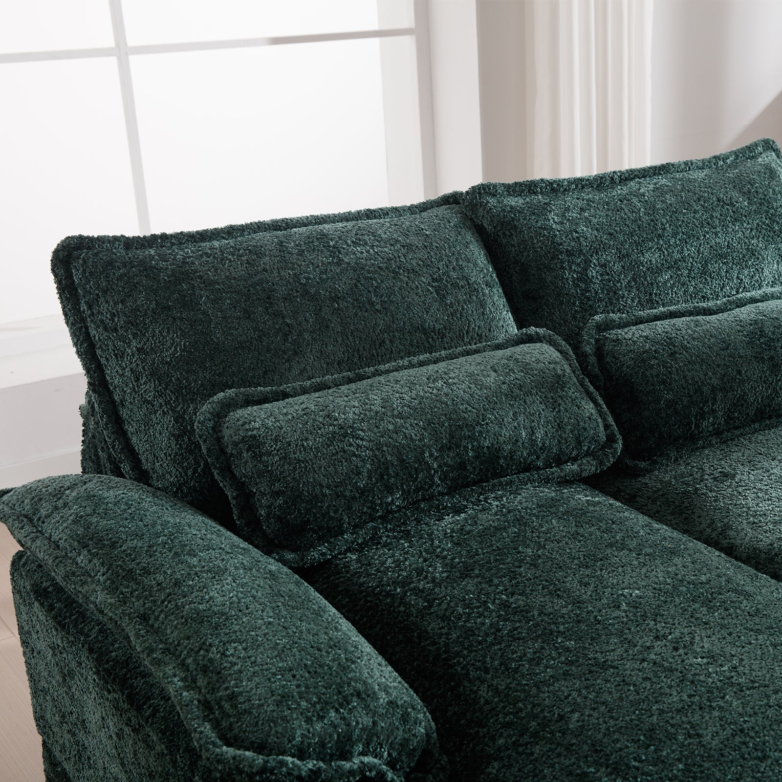 U Shape Sofa Green Solid Wood 4 Seat