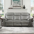Gray 1Pc Double Reclining Sofa W Drop Down Cup Holders, Power Outlets Usb Ports Hidden Drawer Faux Leather Upholstery Comfortable Sofa Living Room Furniture Gray Faux Leather Wood Primary Living Space Solid Wood 3 Seat