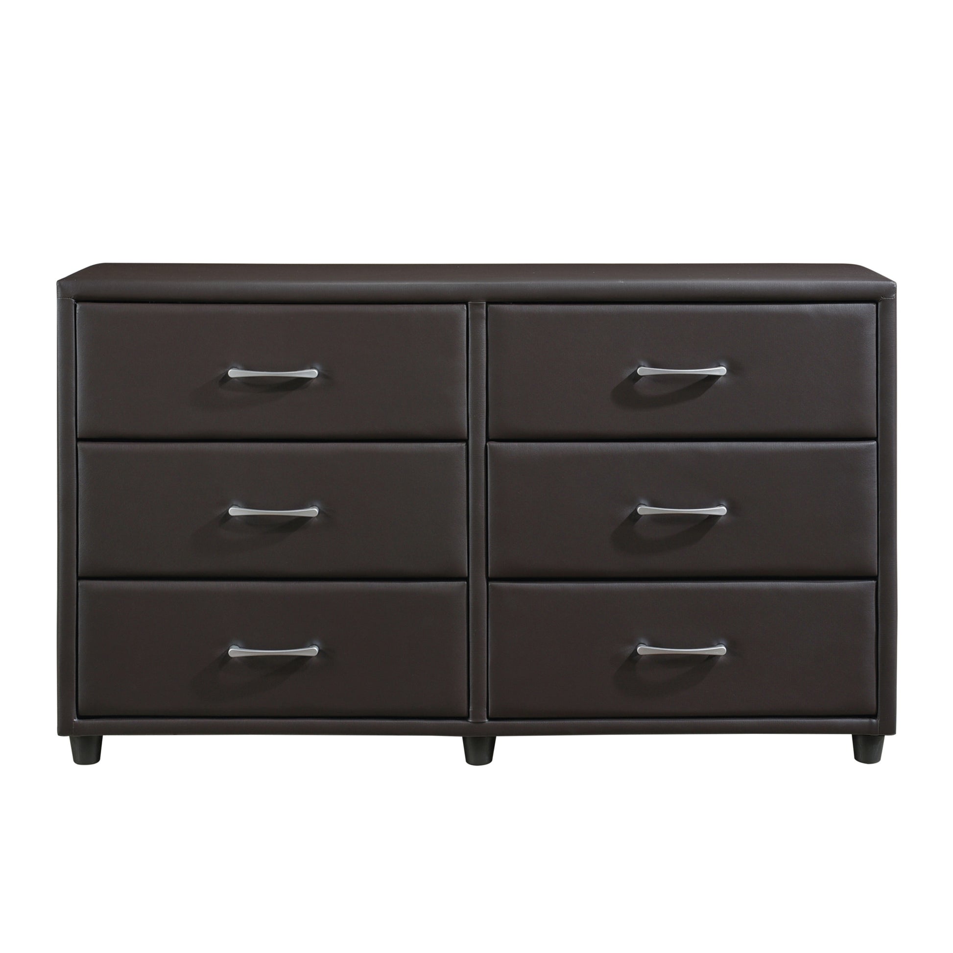 Contemporary Design Bedroom 1Pc Dresser Of 6 Drawers Faux Leather Upholstery, Dark Brown Furniture Dark Brown Bedroom Contemporary Plywood