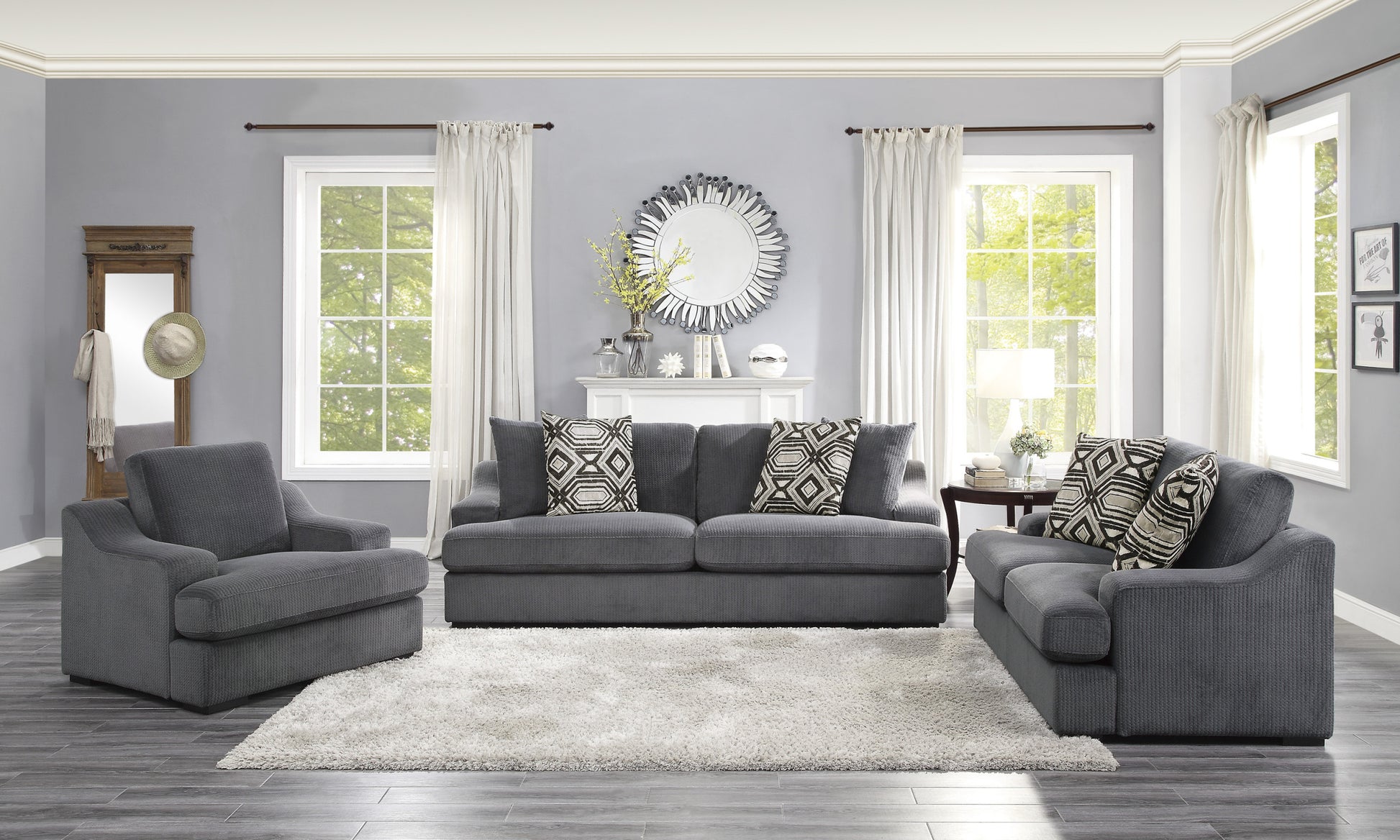 Modern Traditional Luxury Living Room Sofa 1Pc Plush Microfiber Upholstery 4 Decorative Pillows Cushion Seat Solid Wood Furniture Dark Gray Microfiber Wood Primary Living Space Luxury,Modern,Traditional Solid Wood 3 Seat