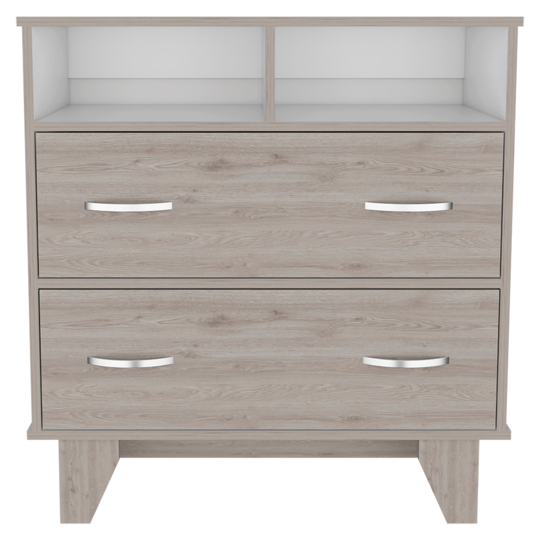 Portanova Two Drawer Dresser, Two Open Shelves, Superior Top, Four Legs Light Gray White Gray Bedroom Modern Particle Board Particle Board