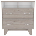 Portanova Two Drawer Dresser, Two Open Shelves, Superior Top, Four Legs Light Gray White Gray Bedroom Modern Particle Board Particle Board