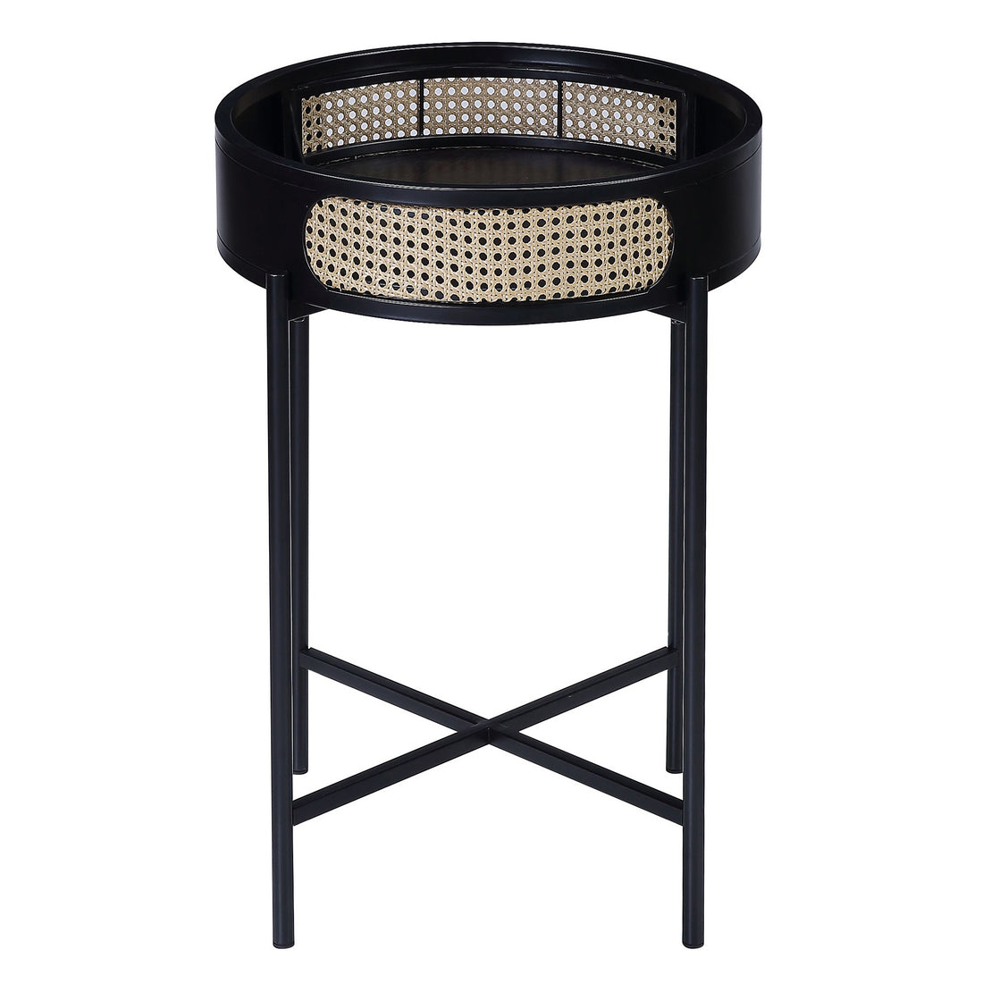 Black End Table With Tray Top Black Primary Living Space Modern Round Wood Metal