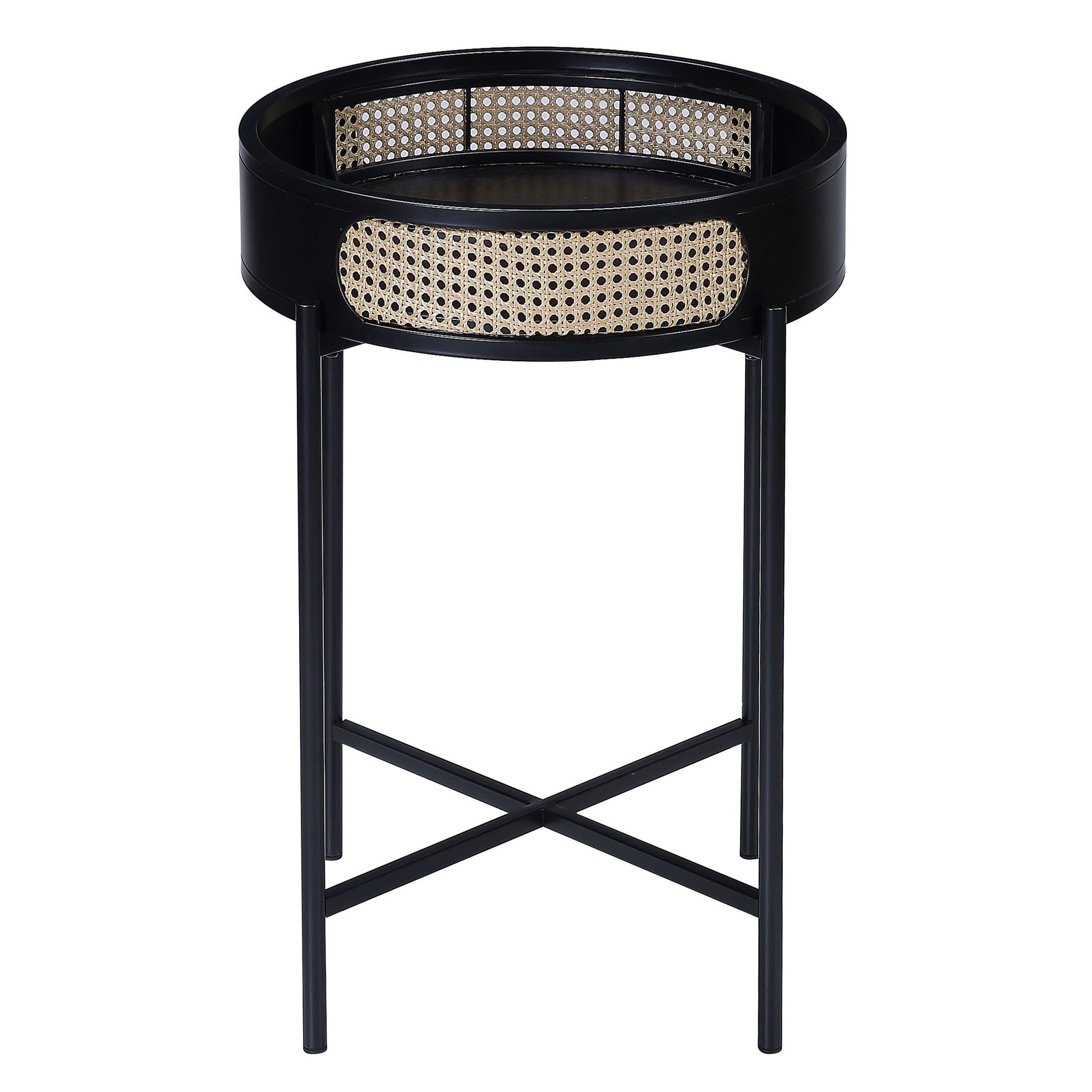 Black End Table With Tray Top Black Primary Living Space Modern Round Wood Metal