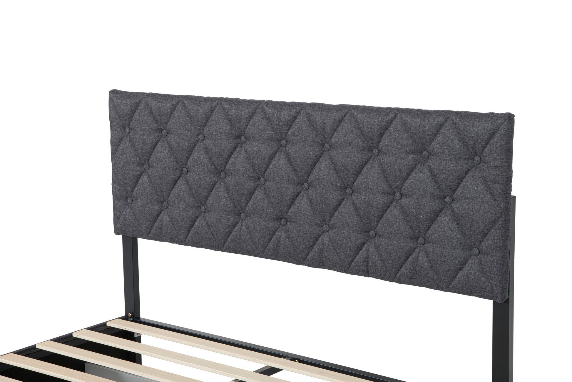 Full Size Upholstered Platform Bed Frame With 4 Storage Drawers, Adjustable Linen Headboard, Wooden Slats Support, No Box Spring Needed, Easy Assembly,Grey Box Spring Not Required Full Grey Wood Bedroom American Design Bed Frame Linen Linen