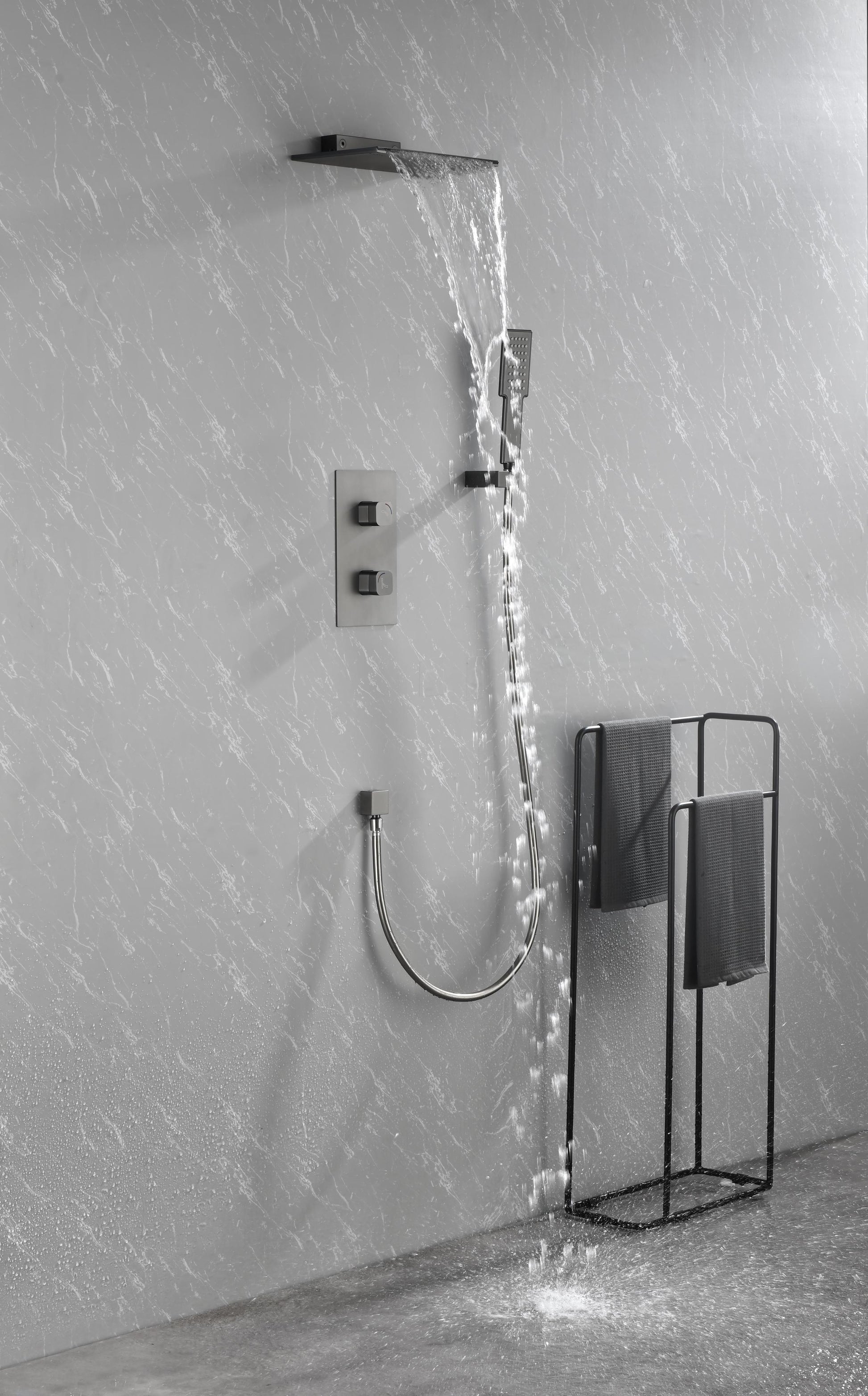 Waterfall Spout Wall Mounted Shower With Handheld Shower Systems Gunmetal Brass