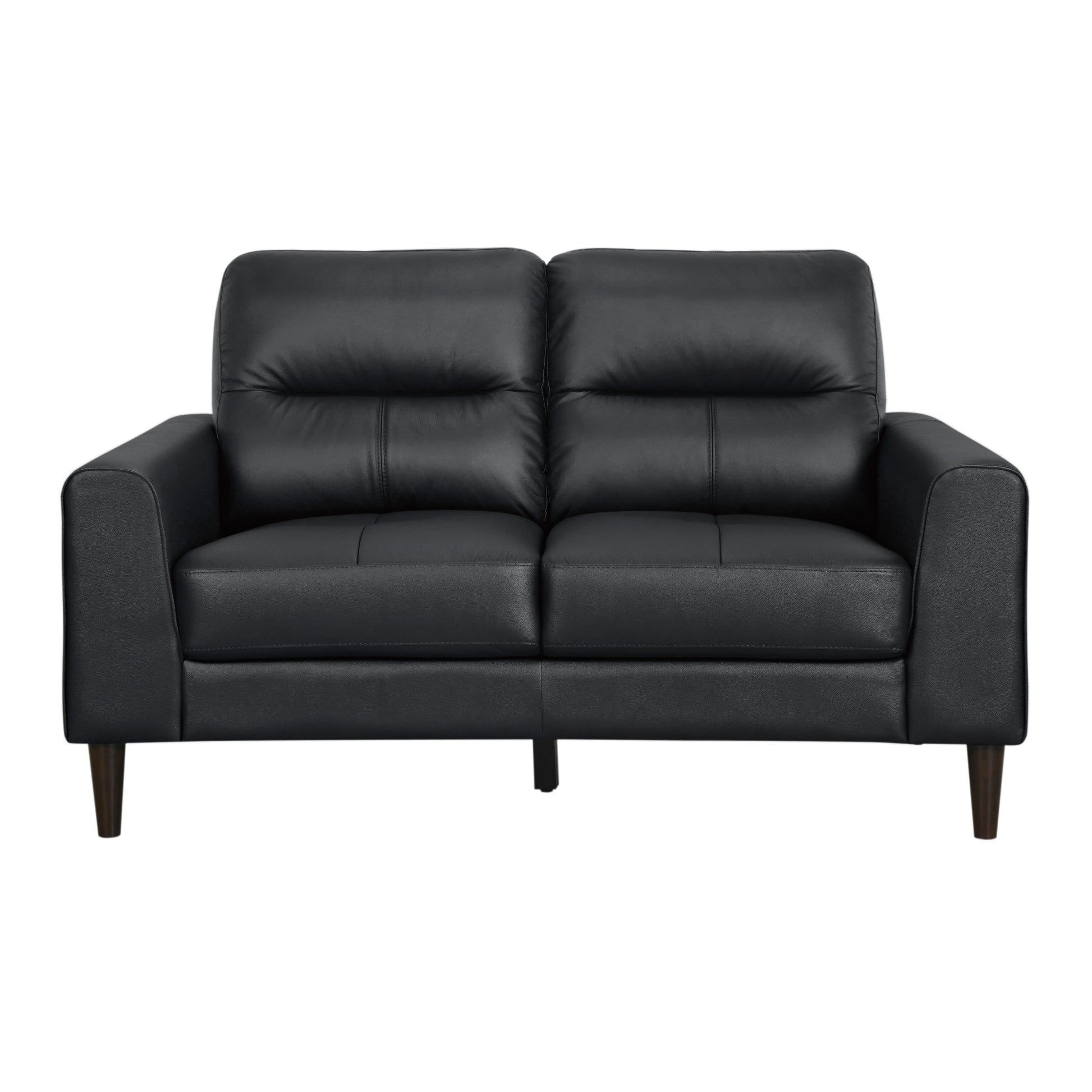 Modern Living Room Furniture Black Top Grain Leather Loveseat 1Pc Cushion Seat And Back Solid Wood Frame Black Genuine Leather Wood Primary Living Space Modern Solid Wood