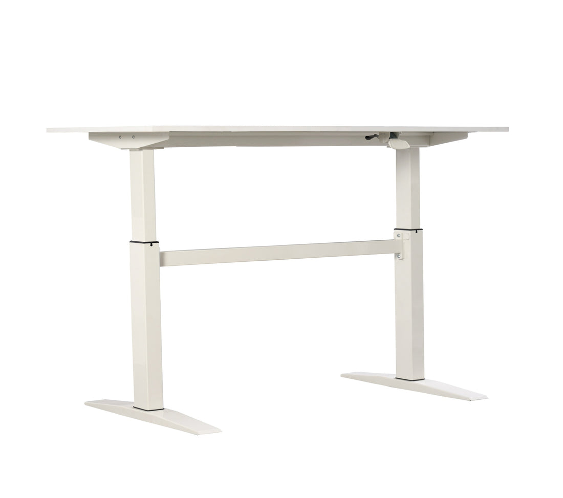 47" Tech Desk Standing And Adjustable Desk In White White Casters Or Wheels Office Rectangular White Height Adjustable & Standing Desks Contemporary,Modern,Transitional Manual Freestanding Rectangular Desk Powder Coated Melamine Mdf Metal H Shape