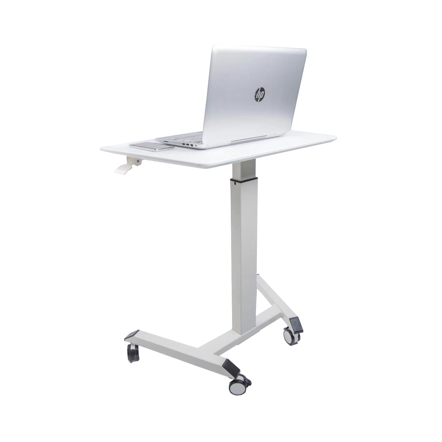 Compact Tech Desk Standing And Adjustable Desk White Height Adjustable & Standing Desks Office Contemporary,Modern,Transitional Manual Freestanding Desk Powder Coated Square Melamine Metal & Wood