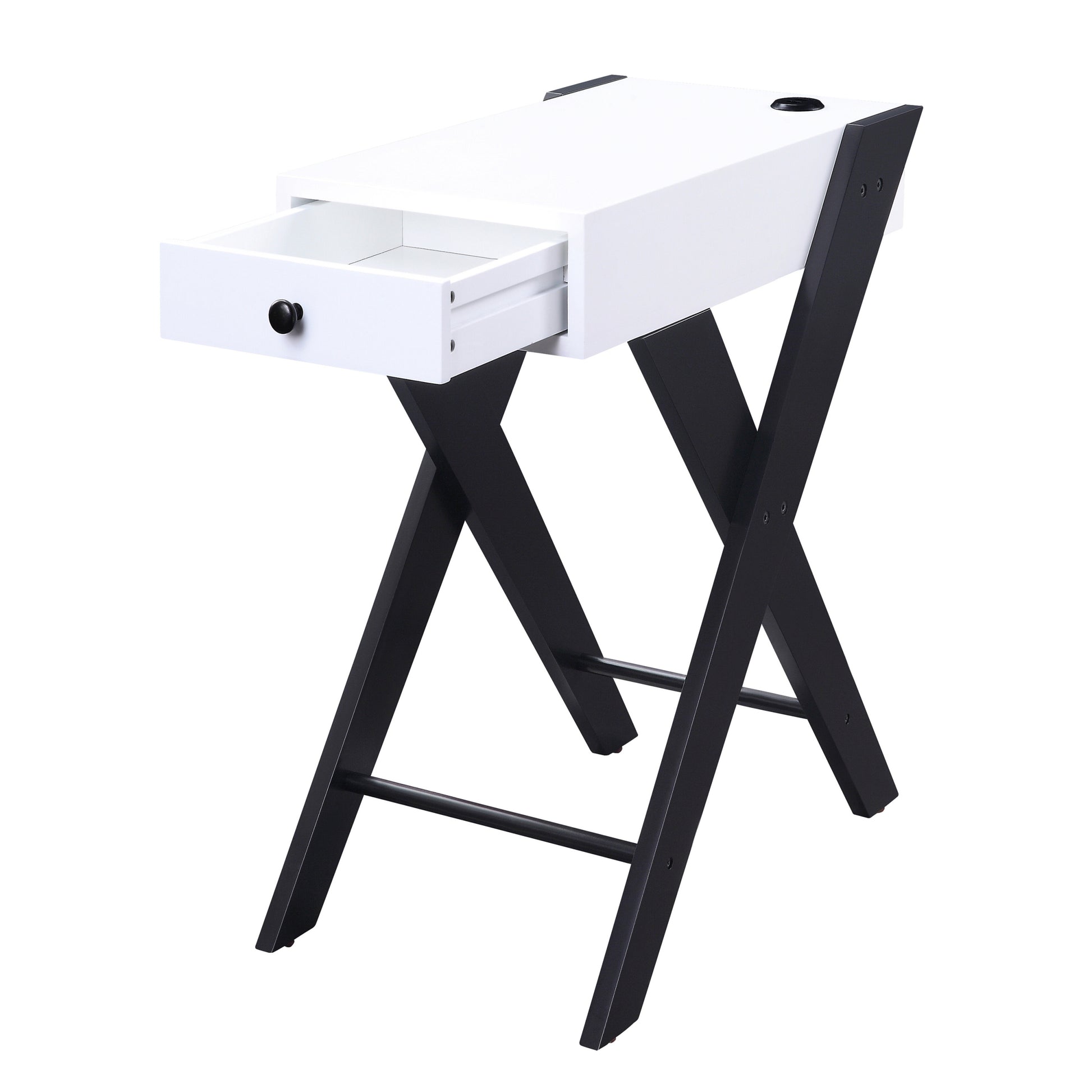 White And Black Side Table With Usb Ports White Black White Primary Living Space Glam Pine Drawers Rectangular Wood