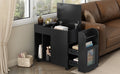 Multifunctional Extendable End Table With Wheels, Side Table With Tempered Glass Door, 2 Storage Shelves, 2 Drawers For Living Room, Black Black Mdf