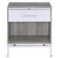 Weathered Grey Oak And White Accent Table Grey White Primary Living Space Drawers Rectangular Wood Metal
