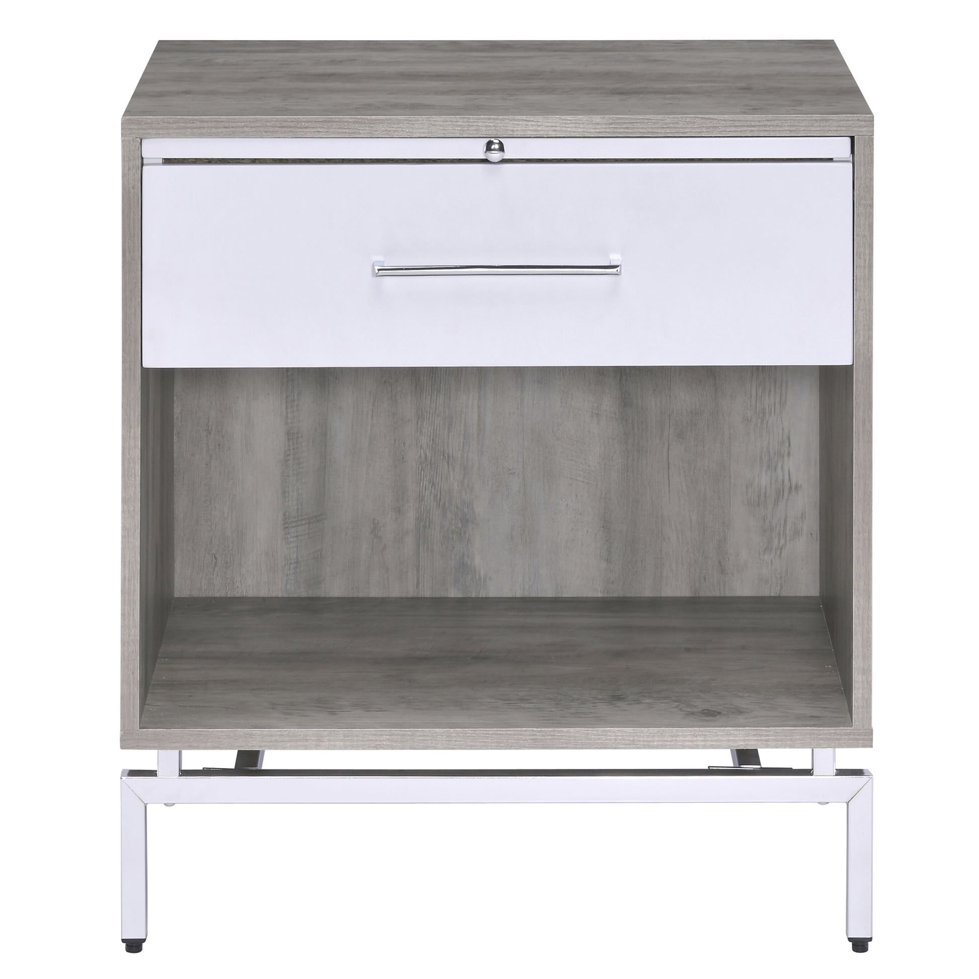 Weathered Grey Oak And White Accent Table Grey White Primary Living Space Drawers Rectangular Wood Metal