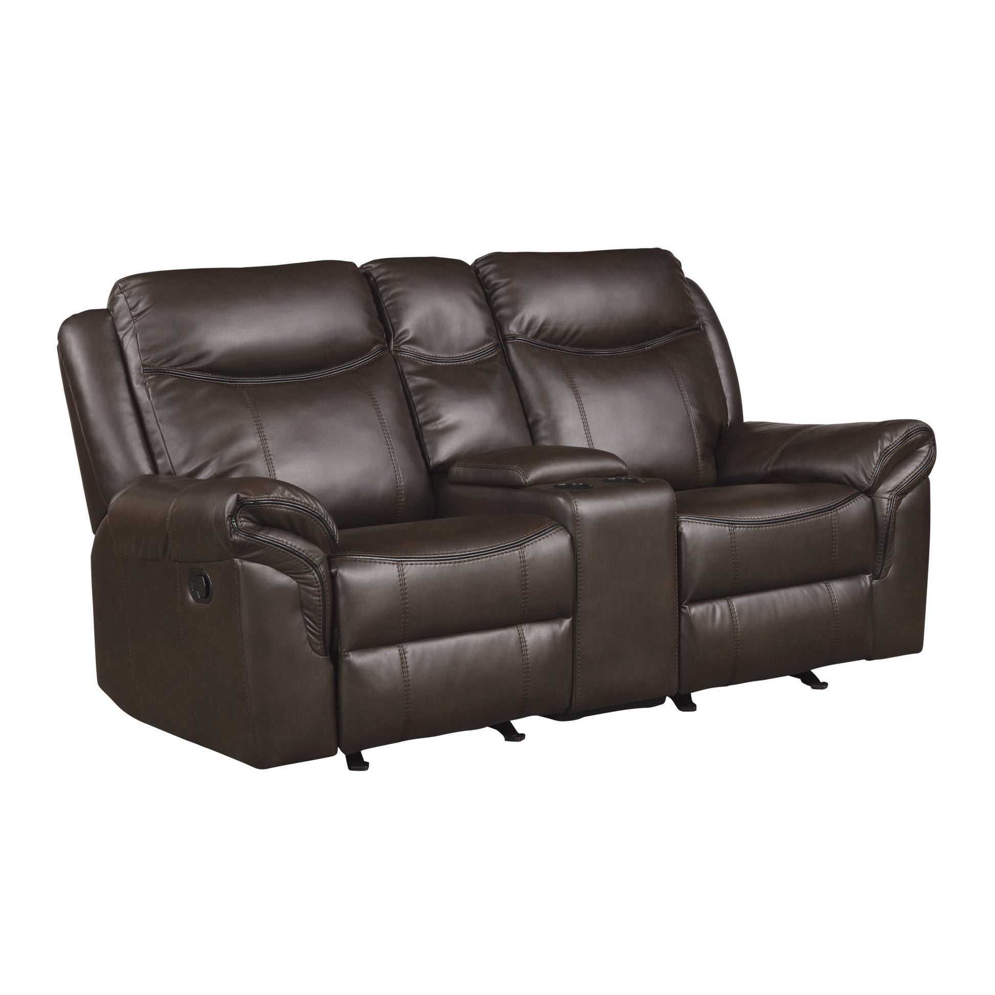 Dark Brown 1Pc Double Glider Recliner Loveseat W Storage Console Cup Holder, Power Outlets Usb Ports Faux Leather Upholstery Plush Seating Living Room Furniture Dark Brown Faux Leather Wood Primary Living Space Solid Wood