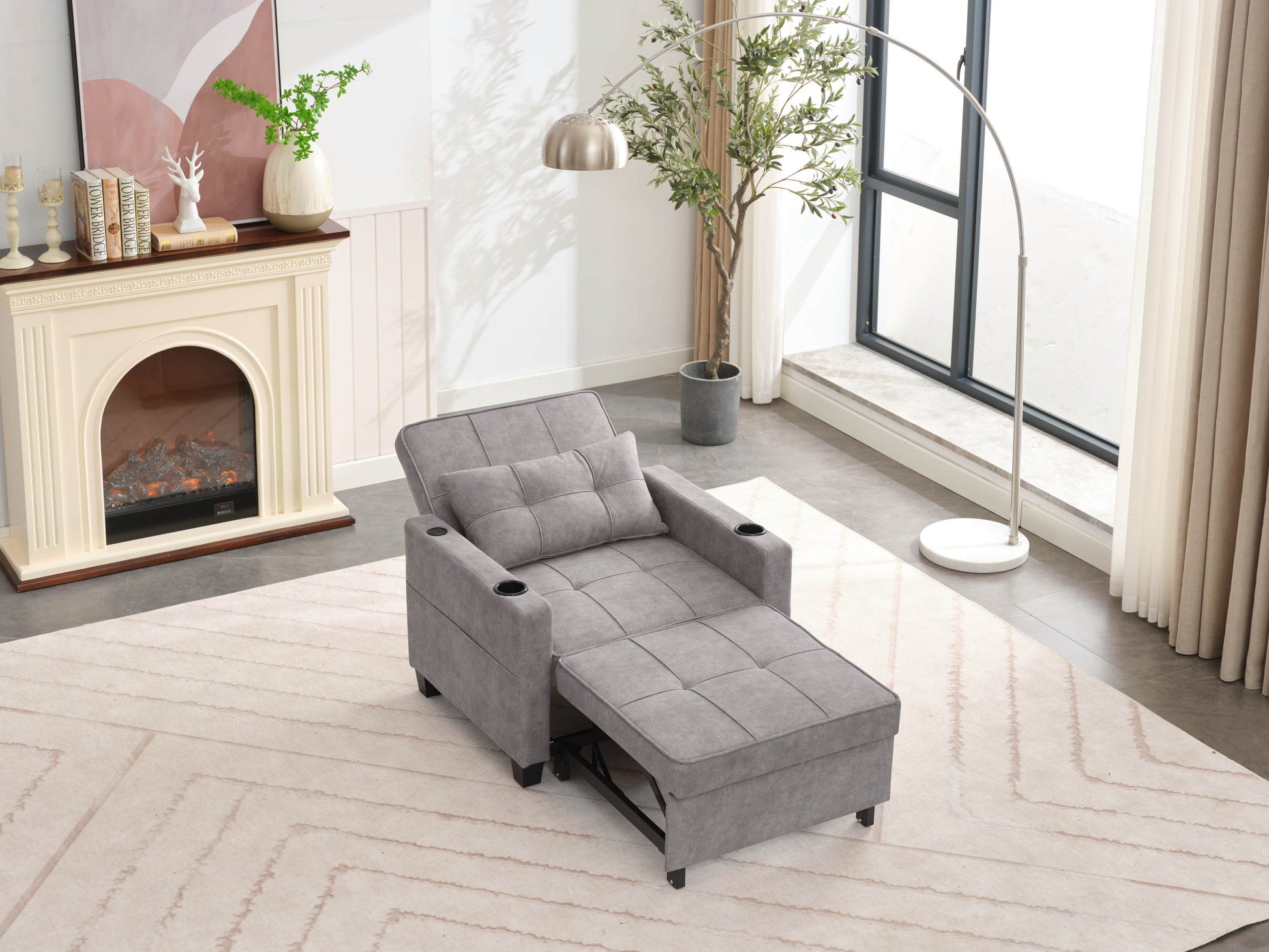 Futon Chair Bed Convertible Chair 3 In 1 Pull Out Sleeper Chair Beds With Usb Ports,Wear Resistant And Anti Scratch, Armchair Bed Sleeper For Living Room Light Grey Scratch Cloth Light Grey Foam Tech Cloth 1 Seat