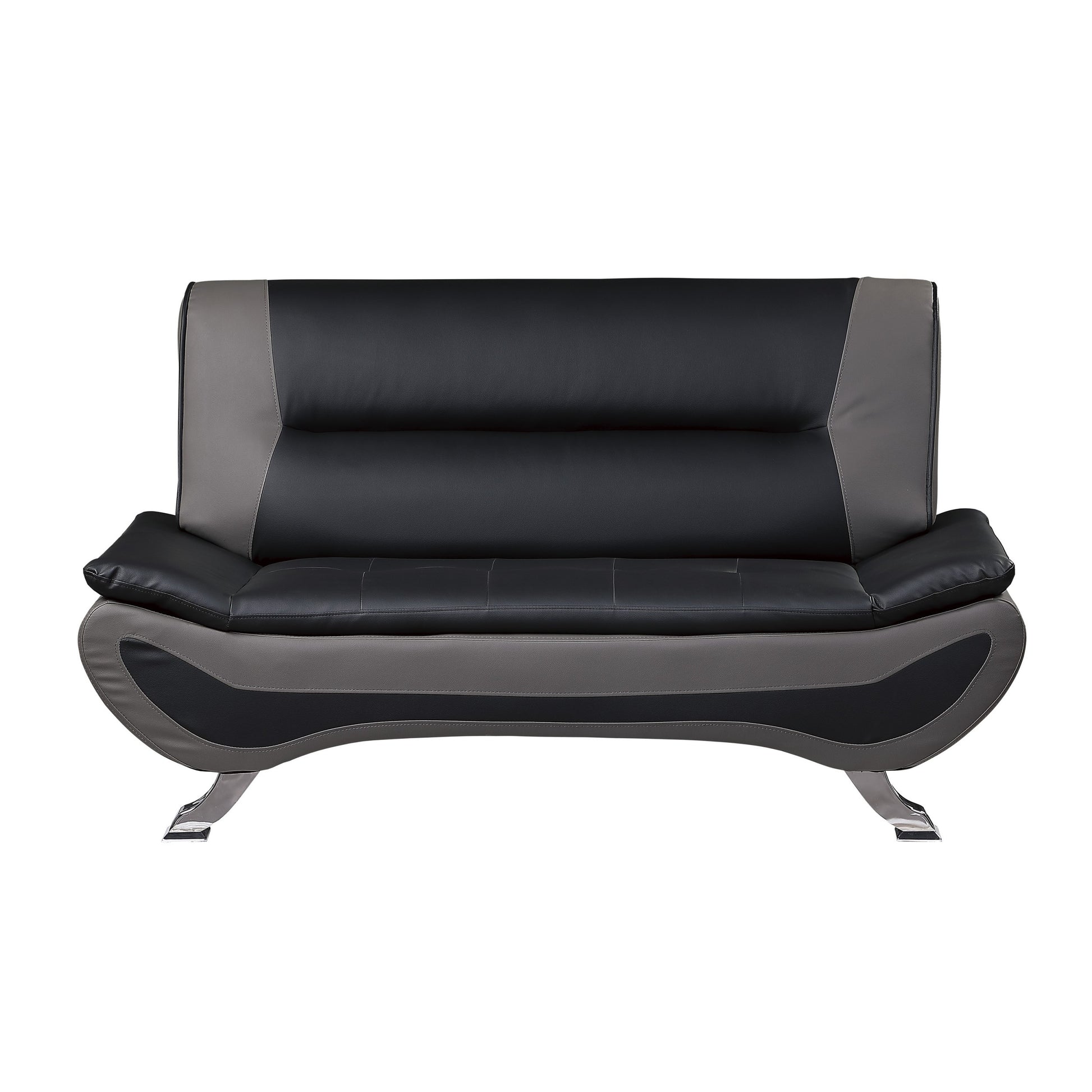 Modern Living Room Furniture 1Pc Loveseat Black And Gray Pu Upholstered Chrome Finish Metal Legs Solid Wood Frame Cushon Seat Black Gray Faux Leather Wood Primary Living Space Contemporary,Modern Solid Wood