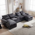 U Shape Sofa Gray Solid Wood 4 Seat