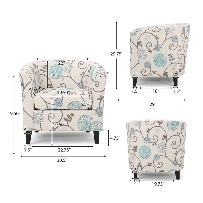 Plaza Club Chair White Blue Fabric