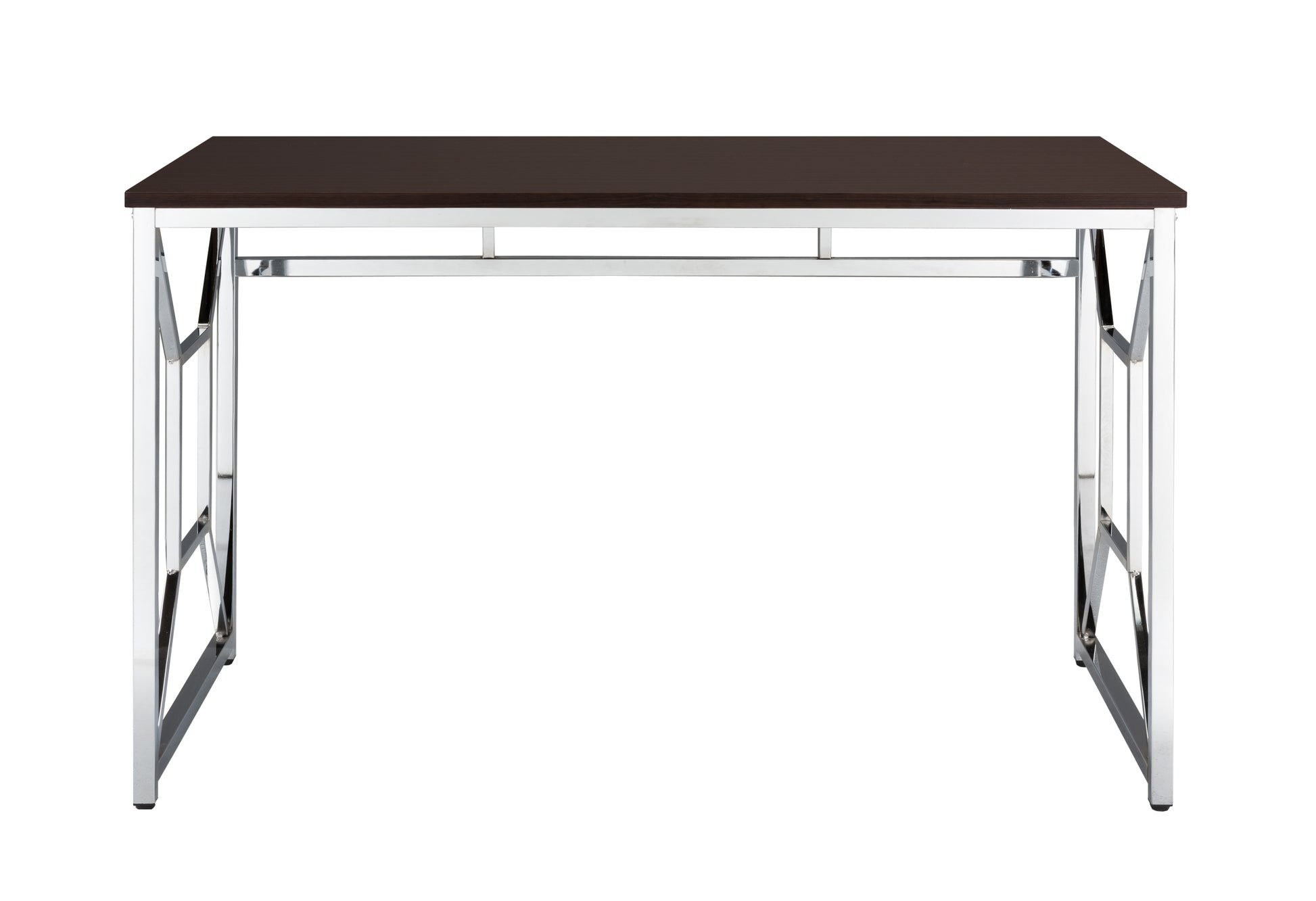 Martha Office Workspace Desk Mdf Chrome In Brown Brown Brown Computer Desk Office Contemporary,Modern,Transitional Rectangular Desk Polished Rectangular Chrome Engineered Wood H Shape