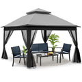 Outdoor 11X 11Ft Pop Up Gazebo Canopy With Removable Zipper Netting,2 Tier Soft Top Event Tent,Suitable For Patio Backyard Garden Camping Area,Grey Grey Metal