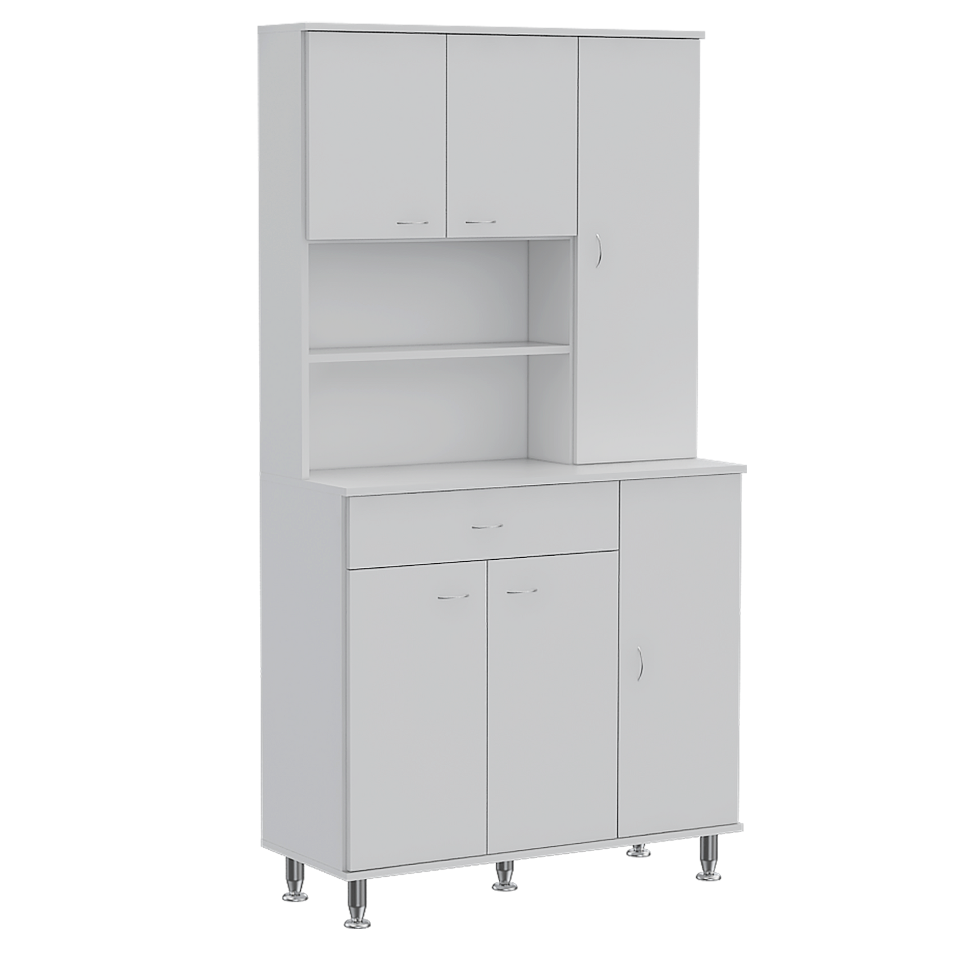 Della 90 Kitchen Pantry, One Drawer, Multiple Cabinets, Two Open Shelvess White White Primary Living Space Modern Particle Board Particle Board