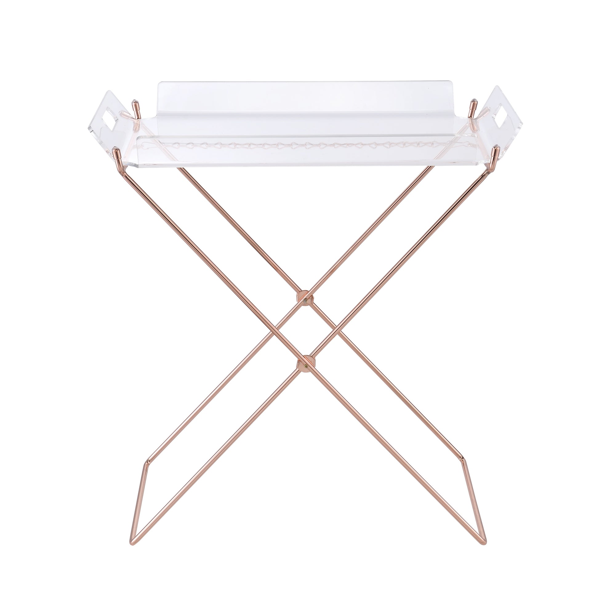 Clear And Copper Tray Table With Removable Tray Clear Antique Nickel Primary Living Space Modern Rectangular Acrylic Sled