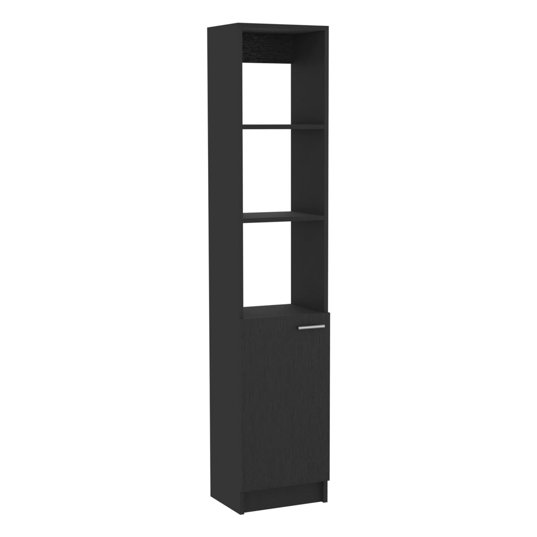 Linen Single Door Cabinet 64" H, Three External Shelves, Two Interior Shelves And Metal Handle, Black Black Particle Board Particle Board