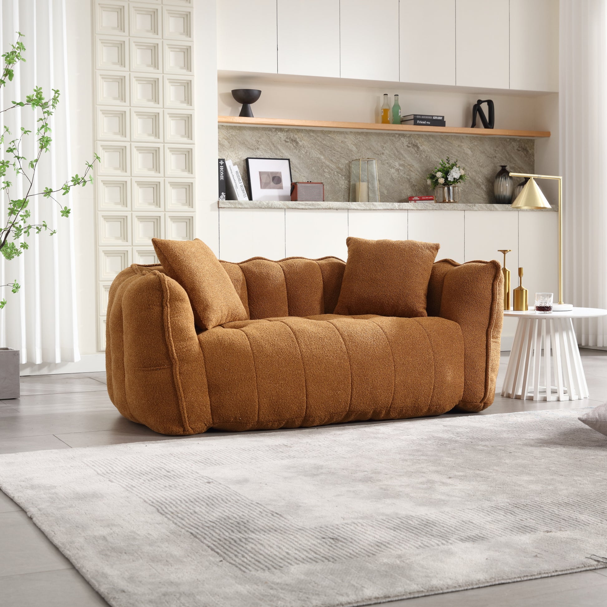 Soft Beanbag Chair With High Resilience Foam Core For Two People. The Comfortable Square Recliner Sofa Is Ideal For Family Members And Friends Engaged In Games, Reading, Watching Tv Yellow Chenille