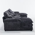 U Shape Sofa Gray Solid Wood 4 Seat