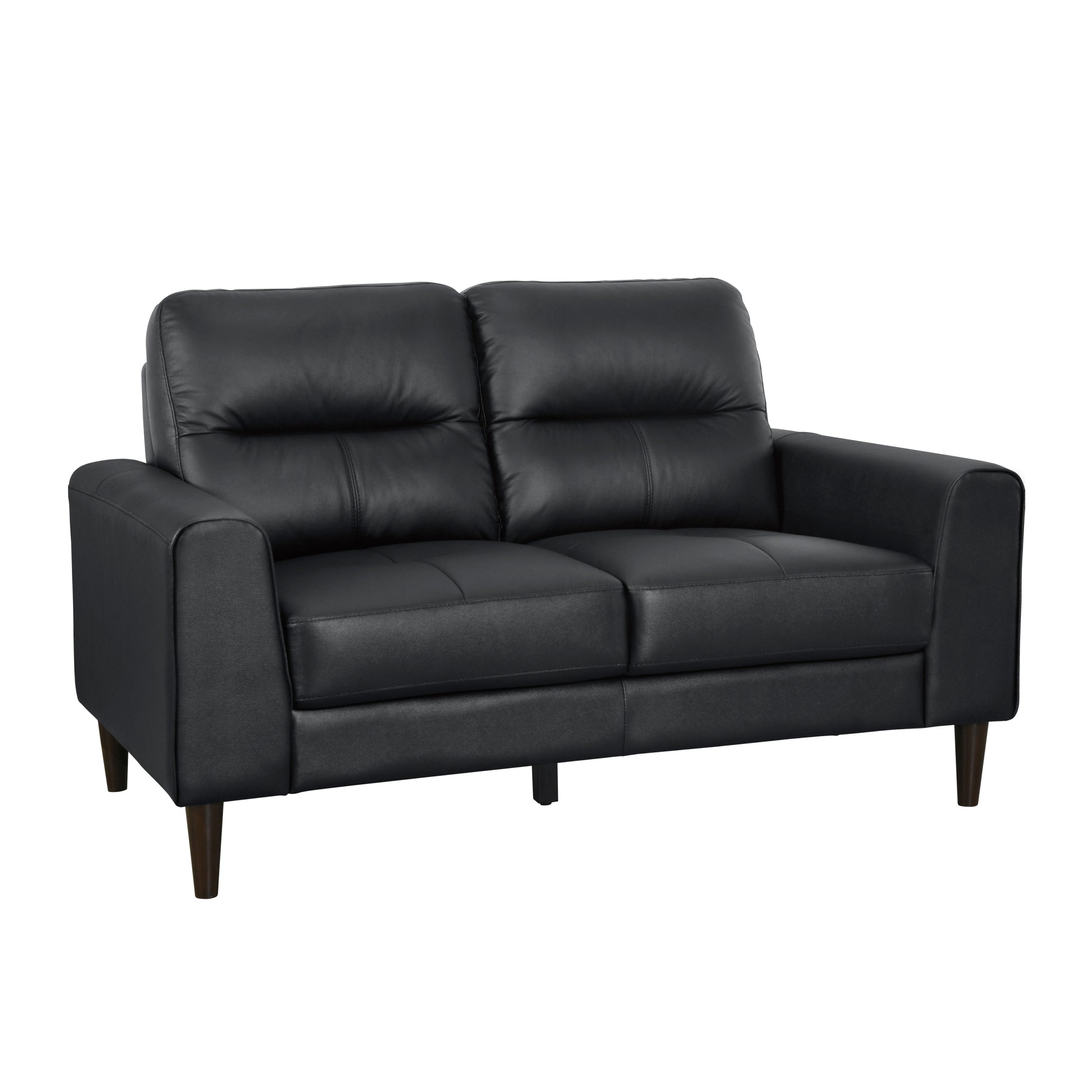 Modern Living Room Furniture Black Top Grain Leather Loveseat 1Pc Cushion Seat And Back Solid Wood Frame Black Genuine Leather Wood Primary Living Space Modern Solid Wood