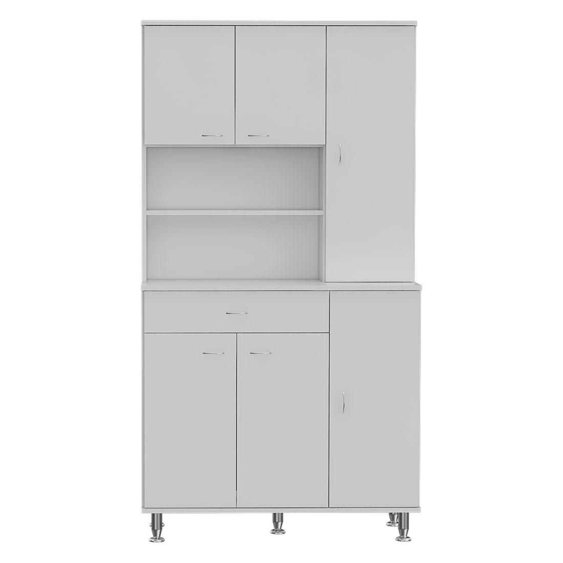 Della 90 Kitchen Pantry, One Drawer, Multiple Cabinets, Two Open Shelvess White White Modern Particle Board Particle Board