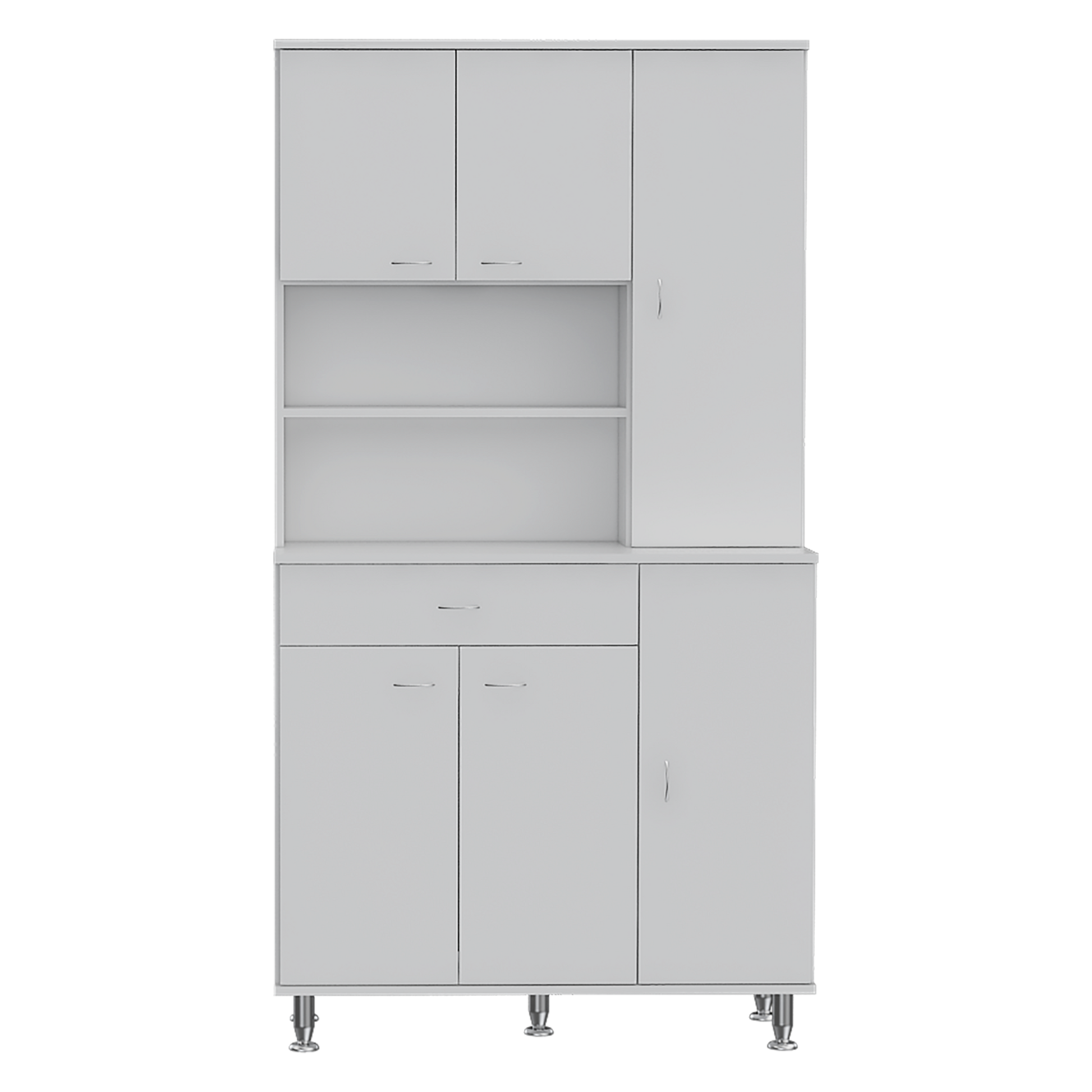 Della 90 Kitchen Pantry, One Drawer, Multiple Cabinets, Two Open Shelvess White White Modern Particle Board Particle Board