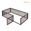 Twin Size Wood Floor Bed Frame With Fence And Door, Walnut Old Sku :Wf289661Aal Twin Walnut Solid Wood