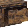 Rustic Oak Coffee Table With Sliding Barn Door Rustic Primary Living Space Farmhouse,Modern Drawers Rectangular Wood Metal Pedestal