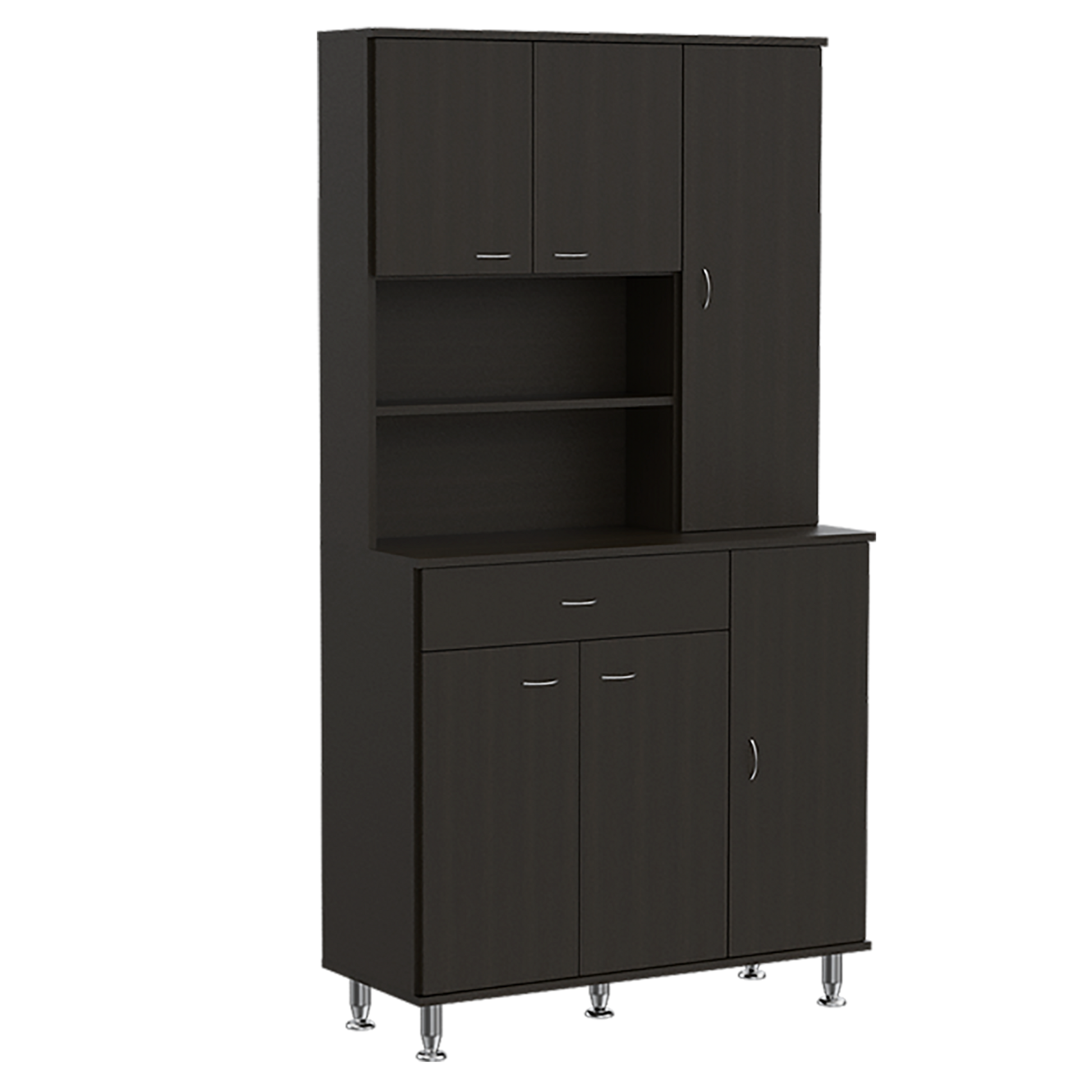 Della 90 Kitchen Pantry, One Drawer, Multiple Cabinets, Two Open Shelves Black Black Kitchen Modern Particle Board Particle Board