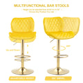 Yellow Velvet Adjustable Swivel Bar Stools Set Of 2 Modern Counter Height Barstools With Golden Color Base Yellow Primary Living Space Modern Bar Stools Foam Velvet