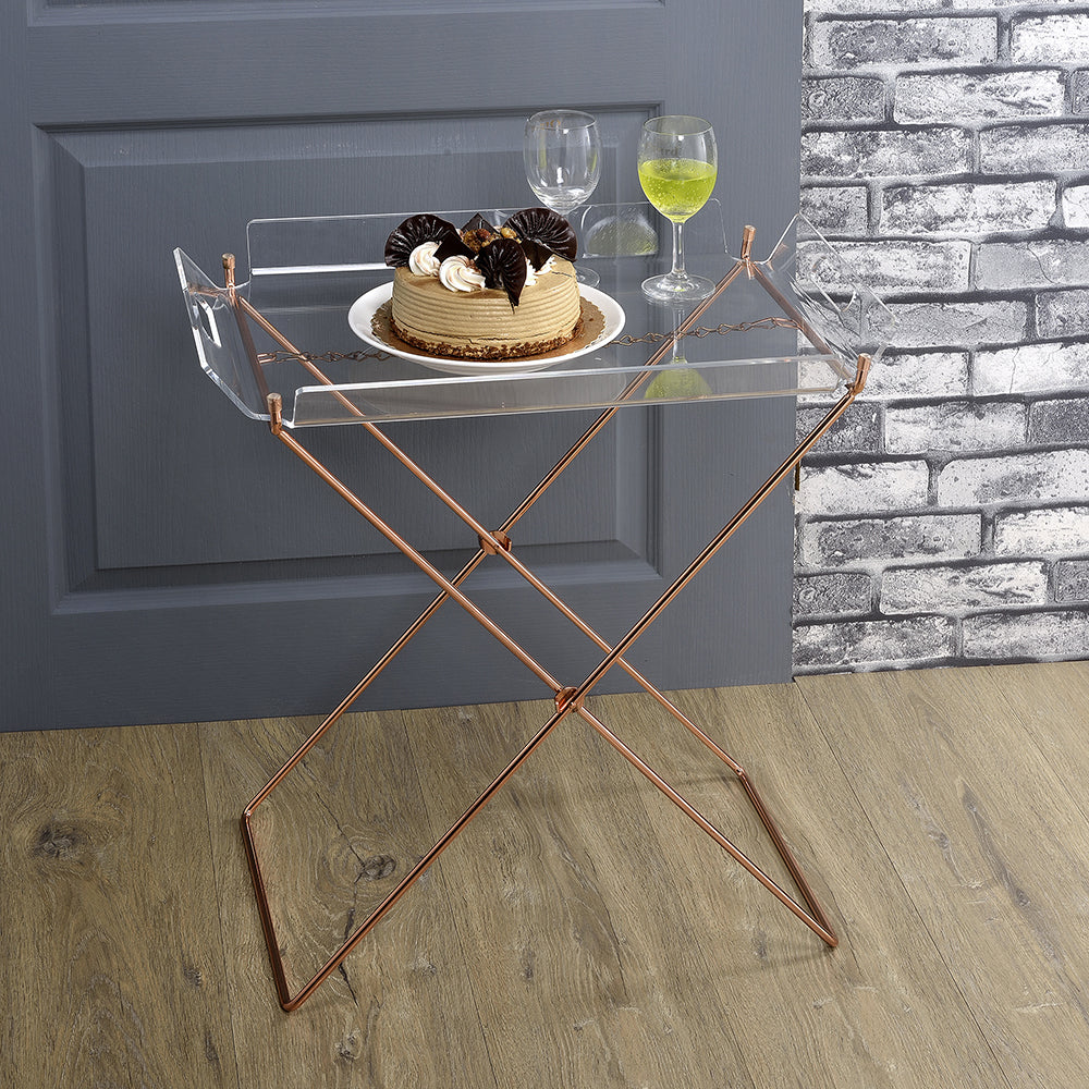 Clear And Copper Tray Table With Removable Tray Clear Antique Nickel Primary Living Space Modern Rectangular Acrylic Sled