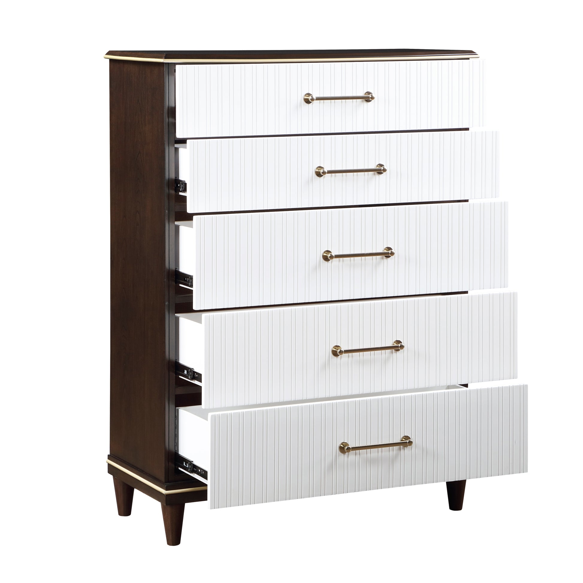 Glamorous White And Cherry Finish 1Pc Chest Of 6 Drawers Modern Bedroom Furniture With Gold Trim Accent White Bedroom Contemporary,Glam,Modern Wood