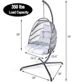 Swing Egg Chair With Stand Indoor Outdoor Wicker Rattan Patio Basket Hanging Chair With C Type Bracketwith Cushion And Pillow,Patio Wicker Folding Hanging Chair Special Construction Cup Holder Gray Metal