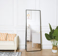 Black 65 X 22 In Metal Stand Full Length Mirror Black Classic Mdf Glass Aluminium Alloy